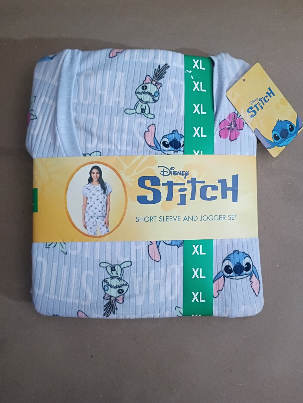 Disney Stitch Short Sleeve & Jogger Pajama Set - Light Blue with Pink Accents